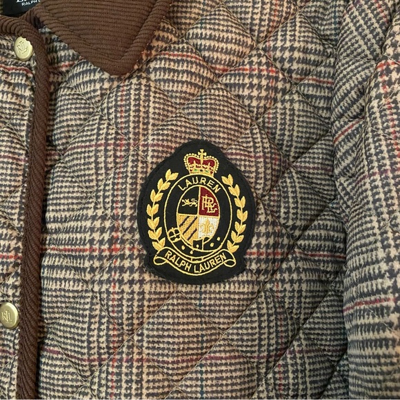 Corduroy-Trim Glen Plaid Quilted Snap Front Jacket - Ralph Lauren - Picture 7 of 14